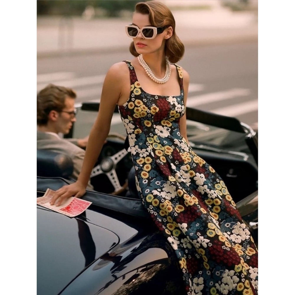 Maeve by Anthropologie Marigold Floral Corset Back Midi Dress 8 NEW Retro Twee 8